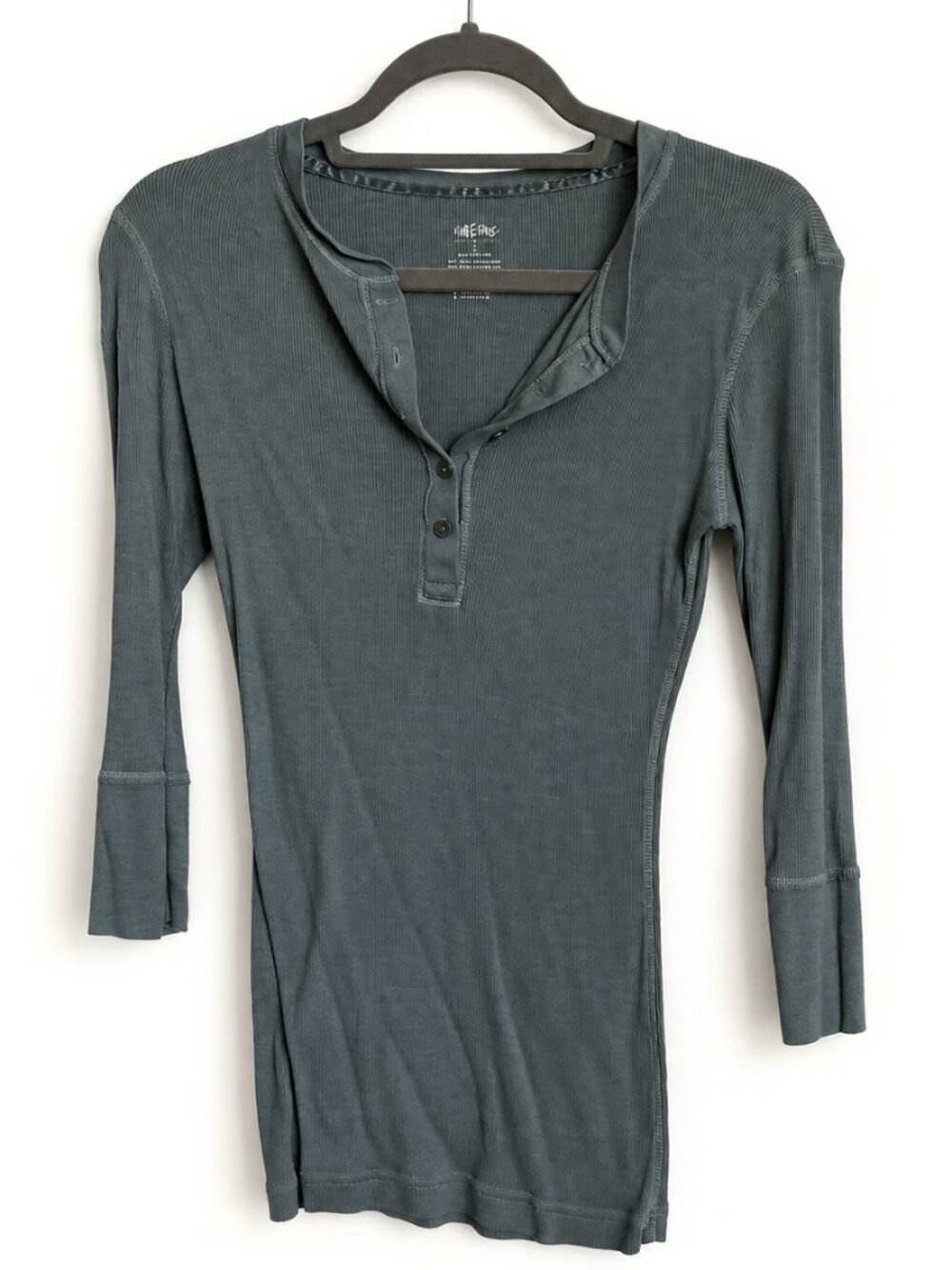 Charcoal Gray S Waffle Knit 3/4 Sleeve Henley Top